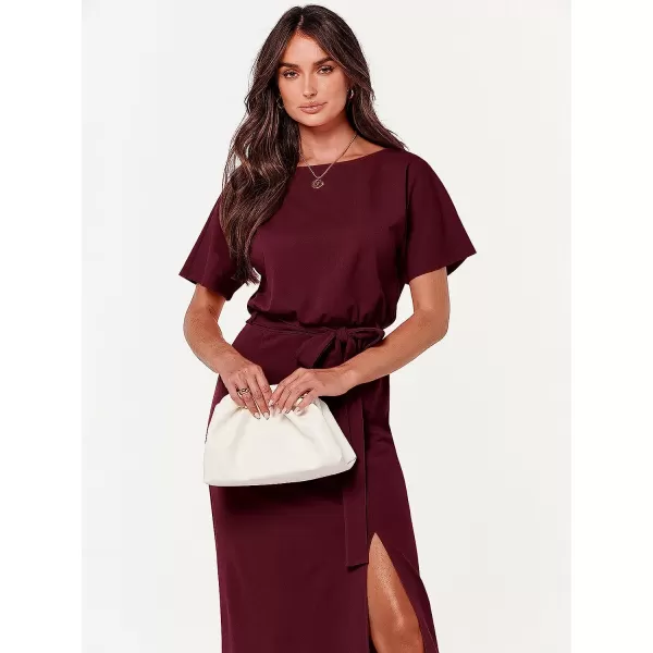 imageANRABESS Womens Batwing Sleeve Tie Waist Long Dresses Formal Party Wedding Guest Side Split Maxi Dress05wine Red