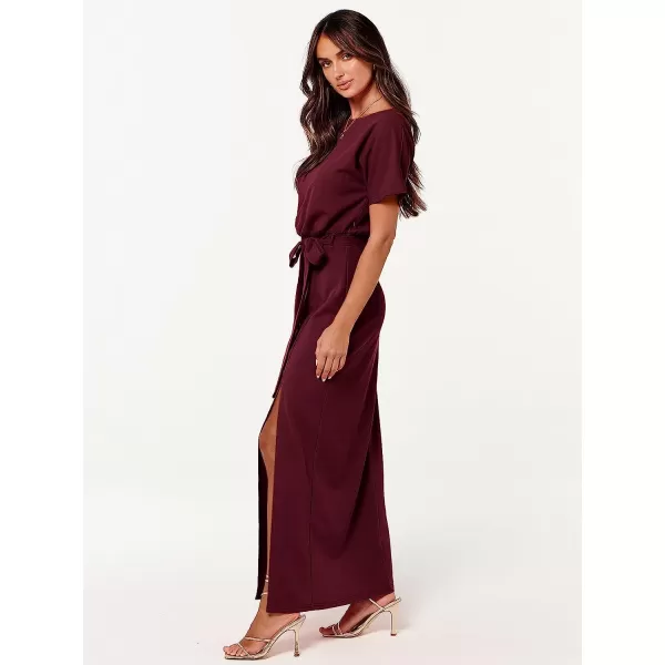 imageANRABESS Womens Batwing Sleeve Tie Waist Long Dresses Formal Party Wedding Guest Side Split Maxi Dress05wine Red