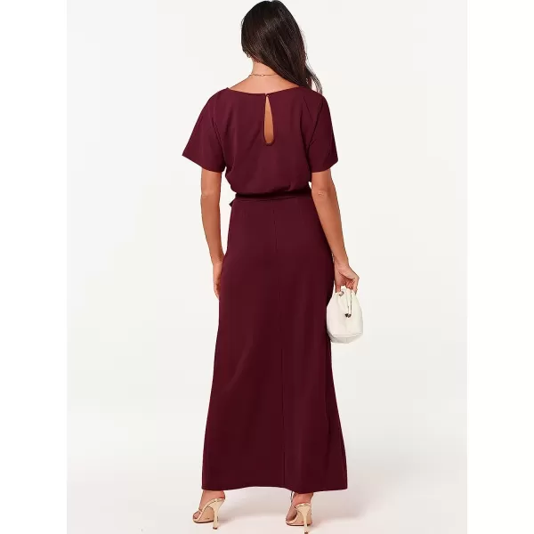 imageANRABESS Womens Batwing Sleeve Tie Waist Long Dresses Formal Party Wedding Guest Side Split Maxi Dress05wine Red