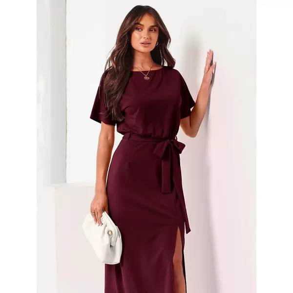 imageANRABESS Womens Batwing Sleeve Tie Waist Long Dresses Formal Party Wedding Guest Side Split Maxi Dress05wine Red