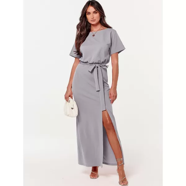 imageANRABESS Womens Batwing Sleeve Tie Waist Long Dresses Formal Party Wedding Guest Side Split Maxi Dress06gray