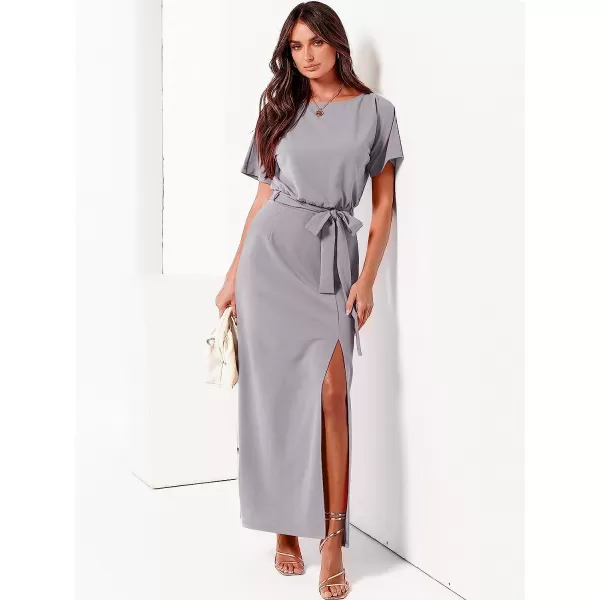 imageANRABESS Womens Batwing Sleeve Tie Waist Long Dresses Formal Party Wedding Guest Side Split Maxi Dress06gray