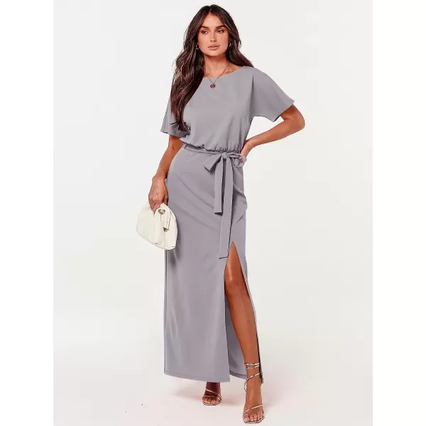 imageANRABESS Womens Batwing Sleeve Tie Waist Long Dresses Formal Party Wedding Guest Side Split Maxi Dress06gray