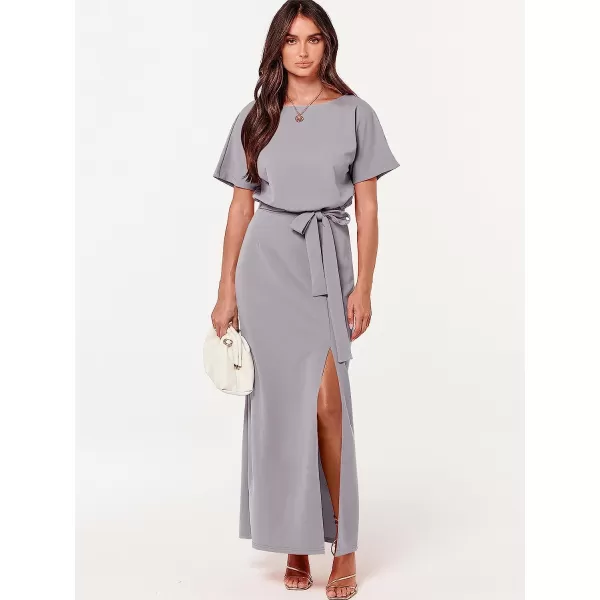 imageANRABESS Womens Batwing Sleeve Tie Waist Long Dresses Formal Party Wedding Guest Side Split Maxi Dress06gray