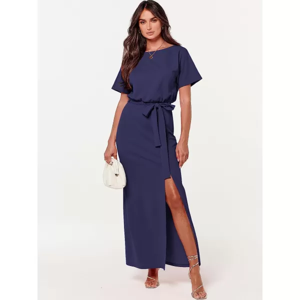imageANRABESS Womens Batwing Sleeve Tie Waist Long Dresses Formal Party Wedding Guest Side Split Maxi Dress08navy Blue