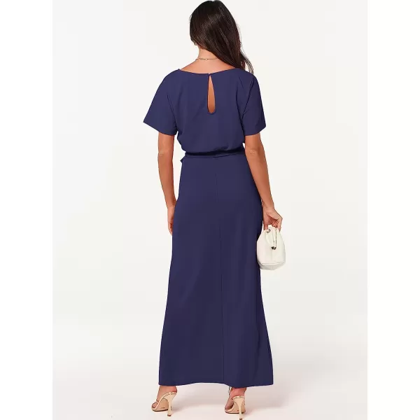 imageANRABESS Womens Batwing Sleeve Tie Waist Long Dresses Formal Party Wedding Guest Side Split Maxi Dress08navy Blue