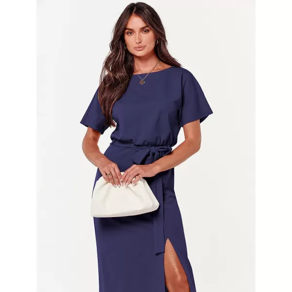 imageANRABESS Womens Batwing Sleeve Tie Waist Long Dresses Formal Party Wedding Guest Side Split Maxi Dress08navy Blue