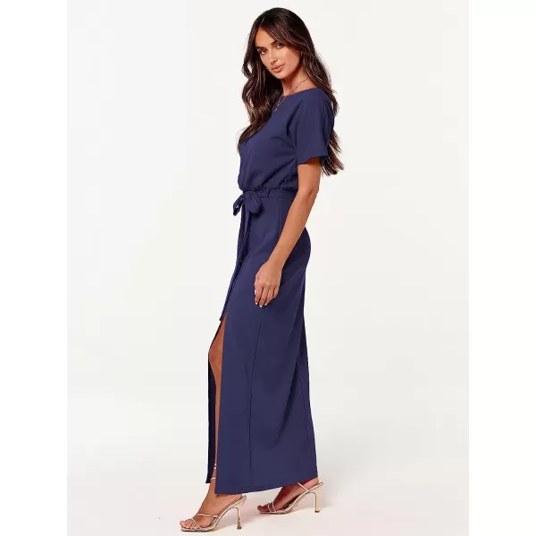 imageANRABESS Womens Batwing Sleeve Tie Waist Long Dresses Formal Party Wedding Guest Side Split Maxi Dress08navy Blue