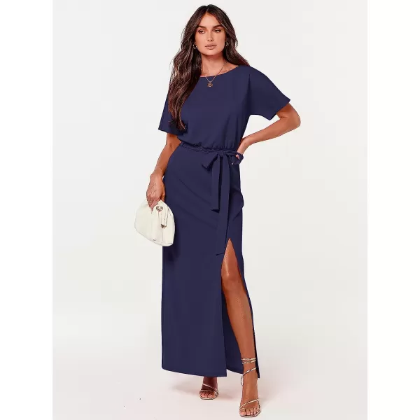imageANRABESS Womens Batwing Sleeve Tie Waist Long Dresses Formal Party Wedding Guest Side Split Maxi Dress08navy Blue