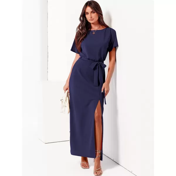 imageANRABESS Womens Batwing Sleeve Tie Waist Long Dresses Formal Party Wedding Guest Side Split Maxi Dress08navy Blue