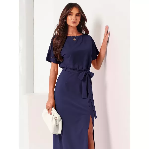 imageANRABESS Womens Batwing Sleeve Tie Waist Long Dresses Formal Party Wedding Guest Side Split Maxi Dress08navy Blue