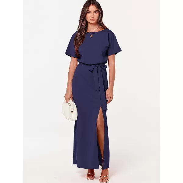 imageANRABESS Womens Batwing Sleeve Tie Waist Long Dresses Formal Party Wedding Guest Side Split Maxi Dress08navy Blue