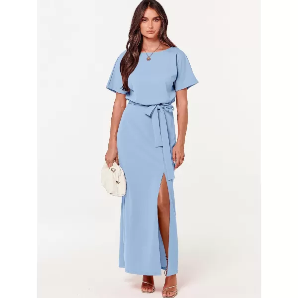 imageANRABESS Womens Batwing Sleeve Tie Waist Long Dresses Formal Party Wedding Guest Side Split Maxi Dress09light Blue