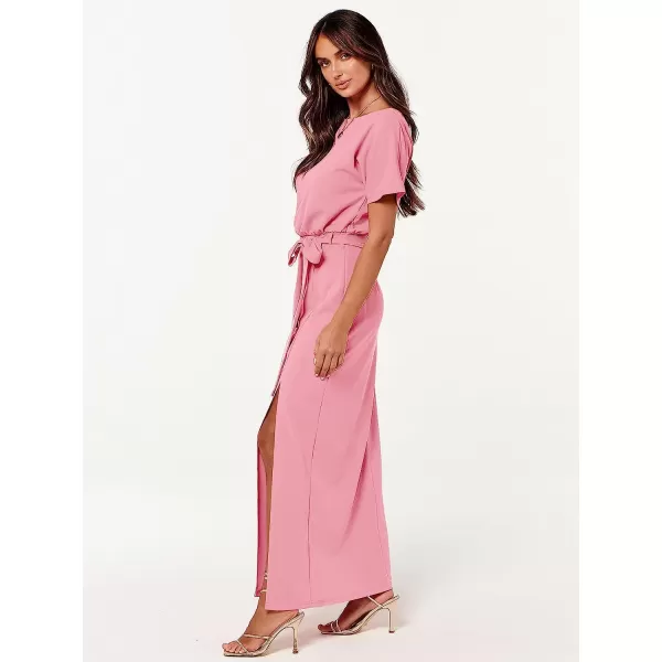 imageANRABESS Womens Batwing Sleeve Tie Waist Long Dresses Formal Party Wedding Guest Side Split Maxi Dress10pink