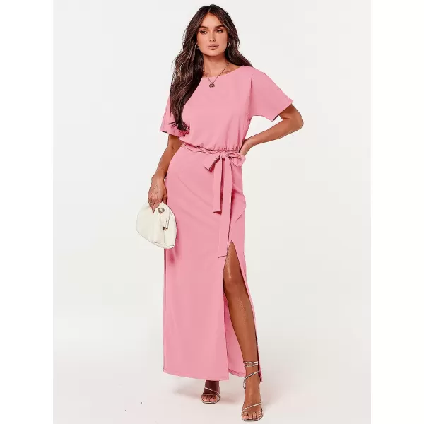 imageANRABESS Womens Batwing Sleeve Tie Waist Long Dresses Formal Party Wedding Guest Side Split Maxi Dress10pink