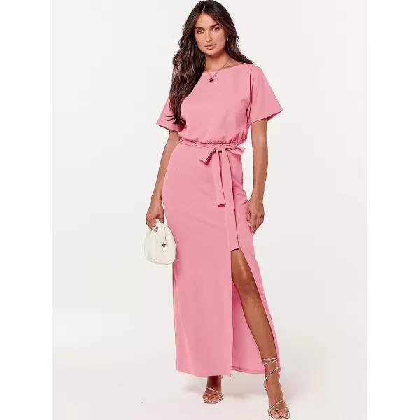 imageANRABESS Womens Batwing Sleeve Tie Waist Long Dresses Formal Party Wedding Guest Side Split Maxi Dress10pink