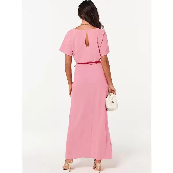 imageANRABESS Womens Batwing Sleeve Tie Waist Long Dresses Formal Party Wedding Guest Side Split Maxi Dress10pink