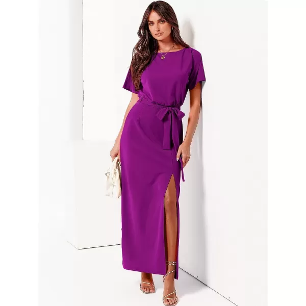 imageANRABESS Womens Batwing Sleeve Tie Waist Long Dresses Formal Party Wedding Guest Side Split Maxi Dress11purple