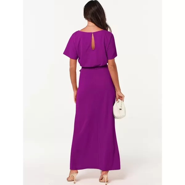 imageANRABESS Womens Batwing Sleeve Tie Waist Long Dresses Formal Party Wedding Guest Side Split Maxi Dress11purple