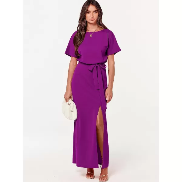 imageANRABESS Womens Batwing Sleeve Tie Waist Long Dresses Formal Party Wedding Guest Side Split Maxi Dress11purple