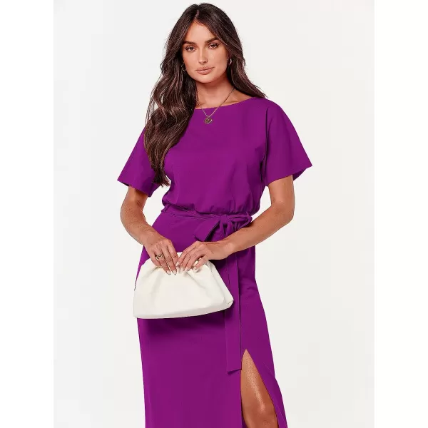 imageANRABESS Womens Batwing Sleeve Tie Waist Long Dresses Formal Party Wedding Guest Side Split Maxi Dress11purple