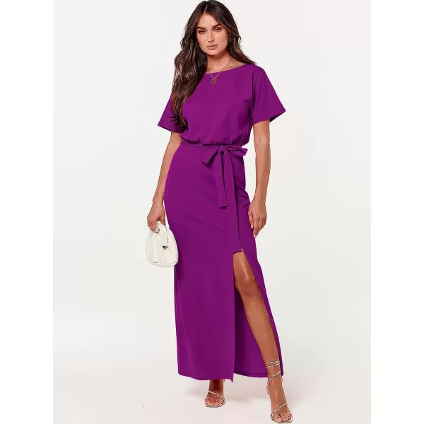 imageANRABESS Womens Batwing Sleeve Tie Waist Long Dresses Formal Party Wedding Guest Side Split Maxi Dress11purple