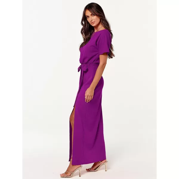 imageANRABESS Womens Batwing Sleeve Tie Waist Long Dresses Formal Party Wedding Guest Side Split Maxi Dress11purple