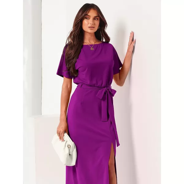 imageANRABESS Womens Batwing Sleeve Tie Waist Long Dresses Formal Party Wedding Guest Side Split Maxi Dress11purple
