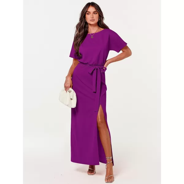 imageANRABESS Womens Batwing Sleeve Tie Waist Long Dresses Formal Party Wedding Guest Side Split Maxi Dress11purple