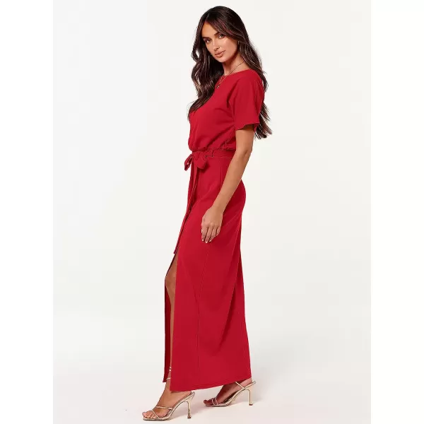 imageANRABESS Womens Batwing Sleeve Tie Waist Long Dresses Formal Party Wedding Guest Side Split Maxi Dress12red