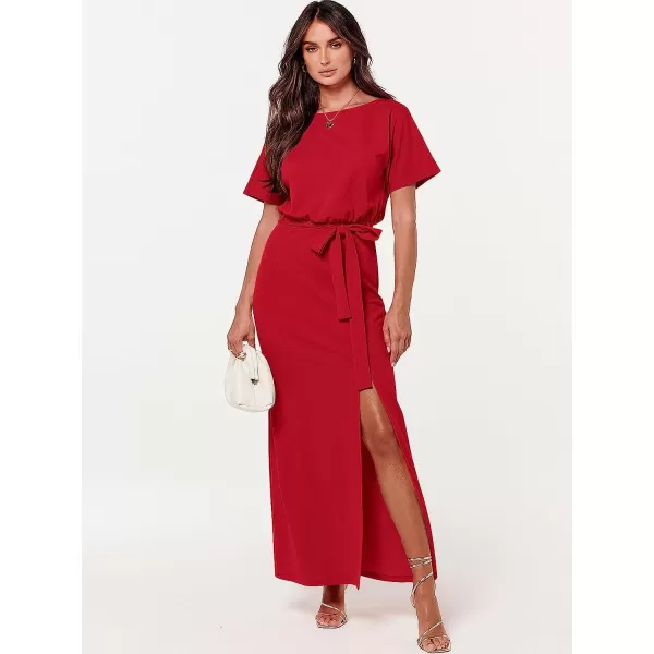 imageANRABESS Womens Batwing Sleeve Tie Waist Long Dresses Formal Party Wedding Guest Side Split Maxi Dress12red
