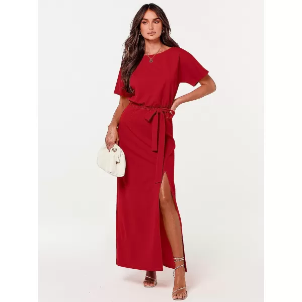 imageANRABESS Womens Batwing Sleeve Tie Waist Long Dresses Formal Party Wedding Guest Side Split Maxi Dress12red