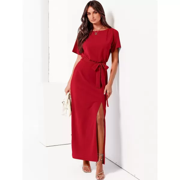 imageANRABESS Womens Batwing Sleeve Tie Waist Long Dresses Formal Party Wedding Guest Side Split Maxi Dress12red