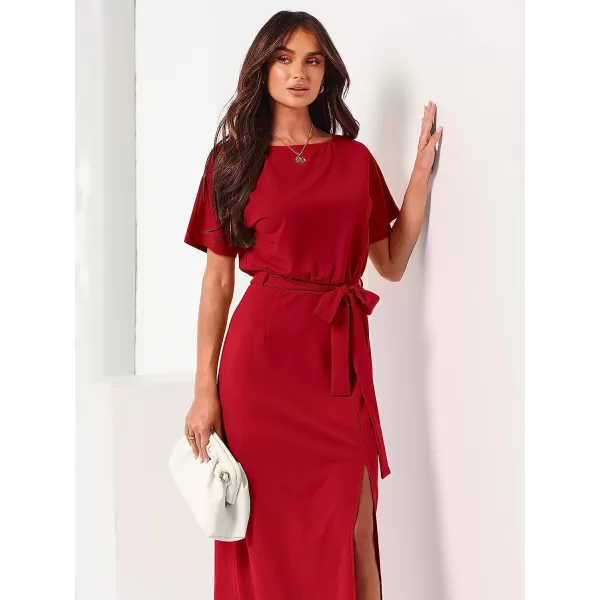 imageANRABESS Womens Batwing Sleeve Tie Waist Long Dresses Formal Party Wedding Guest Side Split Maxi Dress12red
