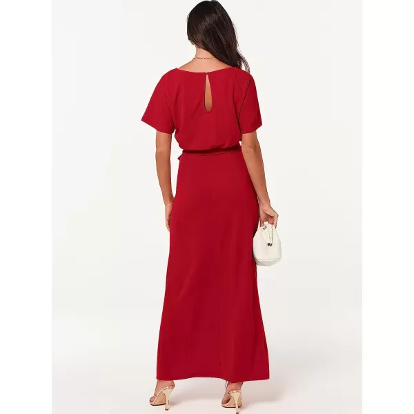 imageANRABESS Womens Batwing Sleeve Tie Waist Long Dresses Formal Party Wedding Guest Side Split Maxi Dress12red