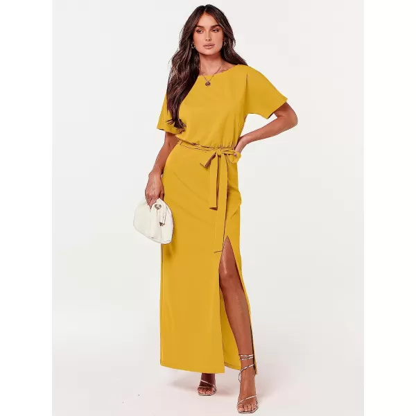 imageANRABESS Womens Batwing Sleeve Tie Waist Long Dresses Formal Party Wedding Guest Side Split Maxi Dress13yellow