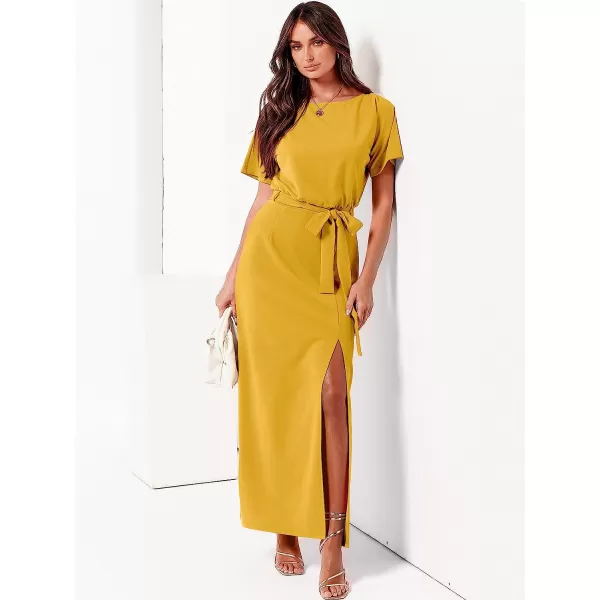imageANRABESS Womens Batwing Sleeve Tie Waist Long Dresses Formal Party Wedding Guest Side Split Maxi Dress13yellow