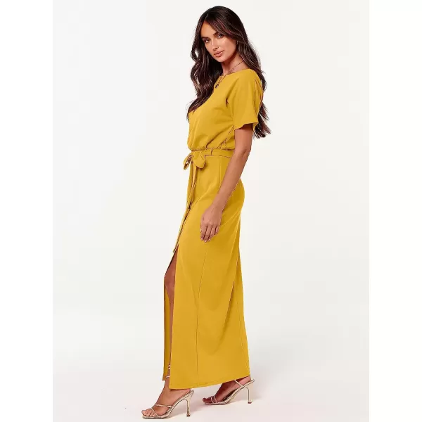imageANRABESS Womens Batwing Sleeve Tie Waist Long Dresses Formal Party Wedding Guest Side Split Maxi Dress13yellow