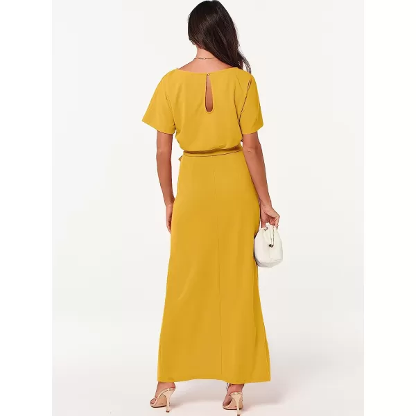 imageANRABESS Womens Batwing Sleeve Tie Waist Long Dresses Formal Party Wedding Guest Side Split Maxi Dress13yellow