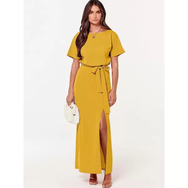 imageANRABESS Womens Batwing Sleeve Tie Waist Long Dresses Formal Party Wedding Guest Side Split Maxi Dress13yellow