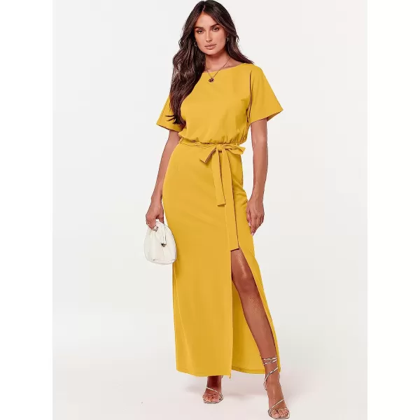 imageANRABESS Womens Batwing Sleeve Tie Waist Long Dresses Formal Party Wedding Guest Side Split Maxi Dress13yellow