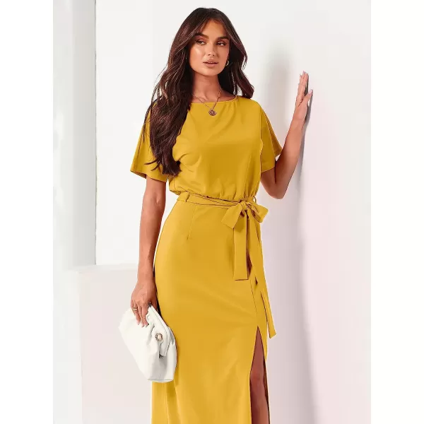 imageANRABESS Womens Batwing Sleeve Tie Waist Long Dresses Formal Party Wedding Guest Side Split Maxi Dress13yellow