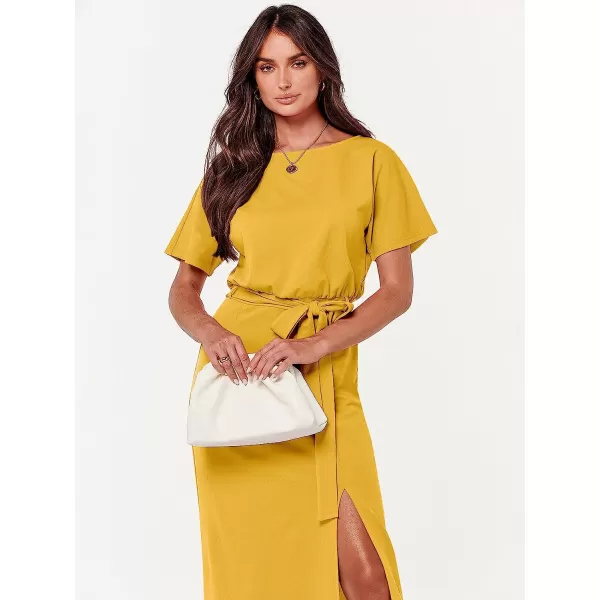 imageANRABESS Womens Batwing Sleeve Tie Waist Long Dresses Formal Party Wedding Guest Side Split Maxi Dress13yellow