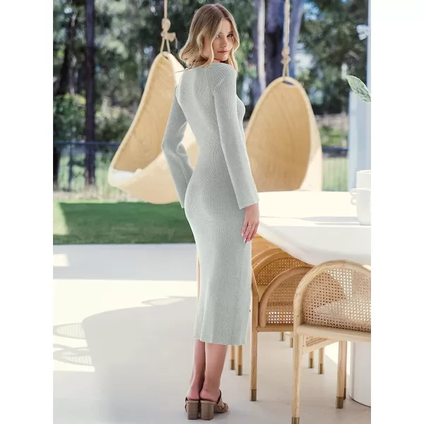 imageANRABESS Womens Bell Long Sleeve Sweetheart Neck Slim Fit Ribbed Knit Slit Midi Sweater DressGray