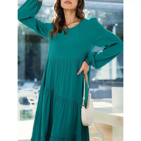 imageANRABESS Womens Boho Casual Loose Puff Long Sleeve Crewneck Asymmetric Tiered Beach Maxi Long DressBlue