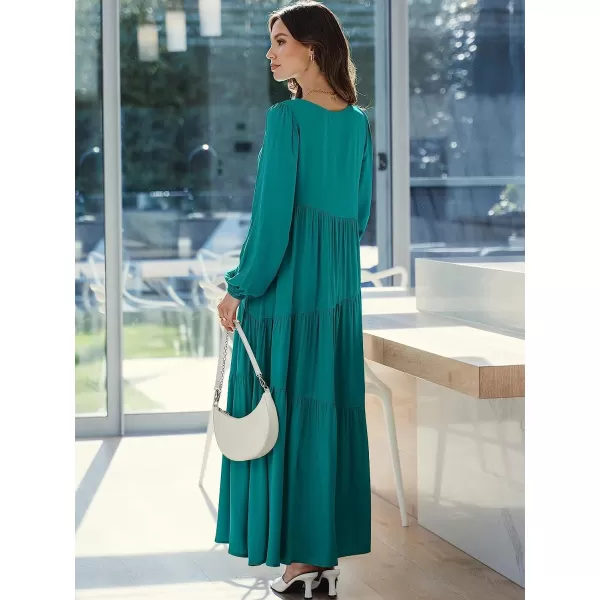 imageANRABESS Womens Boho Casual Loose Puff Long Sleeve Crewneck Asymmetric Tiered Beach Maxi Long DressBlue