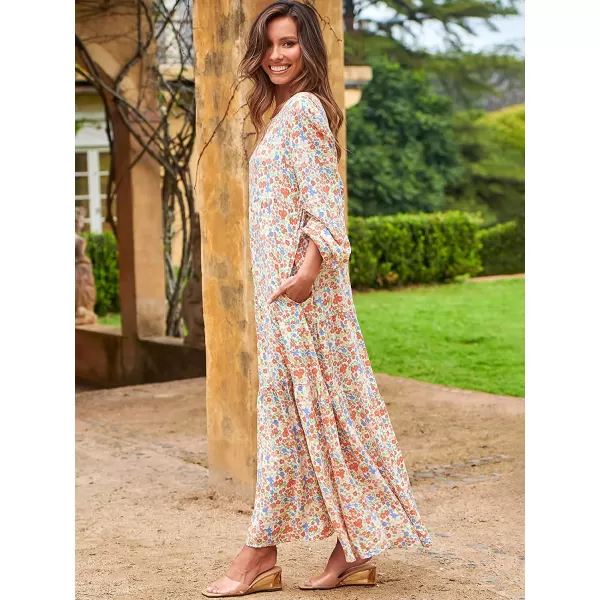 imageANRABESS Womens Boho Casual Loose Puff Long Sleeve Crewneck Asymmetric Tiered Beach Maxi Long DressFloral 01
