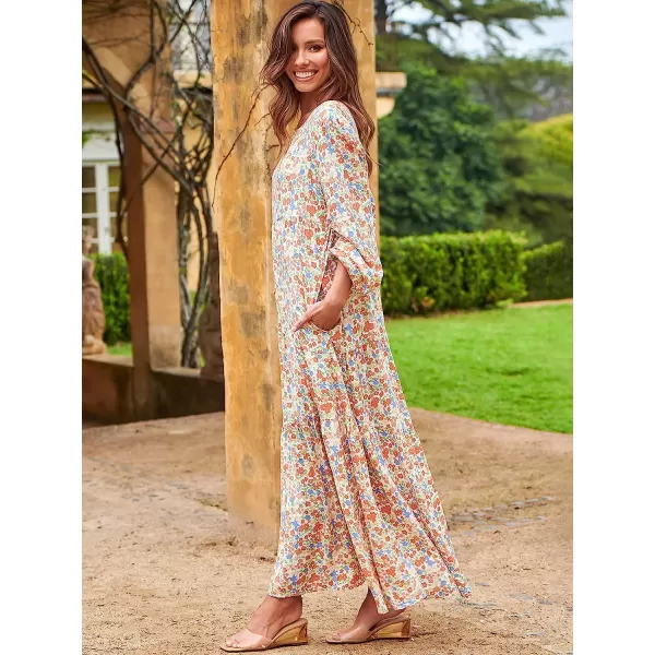 imageANRABESS Womens Boho Casual Loose Puff Long Sleeve Crewneck Asymmetric Tiered Beach Maxi Long DressFloral 01