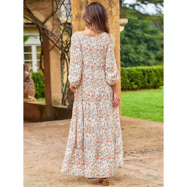 imageANRABESS Womens Boho Casual Loose Puff Long Sleeve Crewneck Asymmetric Tiered Beach Maxi Long DressFloral 01