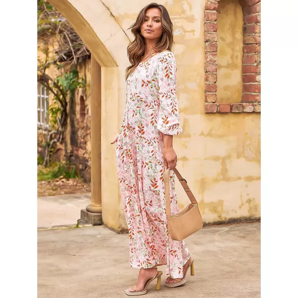 imageANRABESS Womens Boho Casual Loose Puff Long Sleeve Crewneck Asymmetric Tiered Beach Maxi Long DressFloral Blush